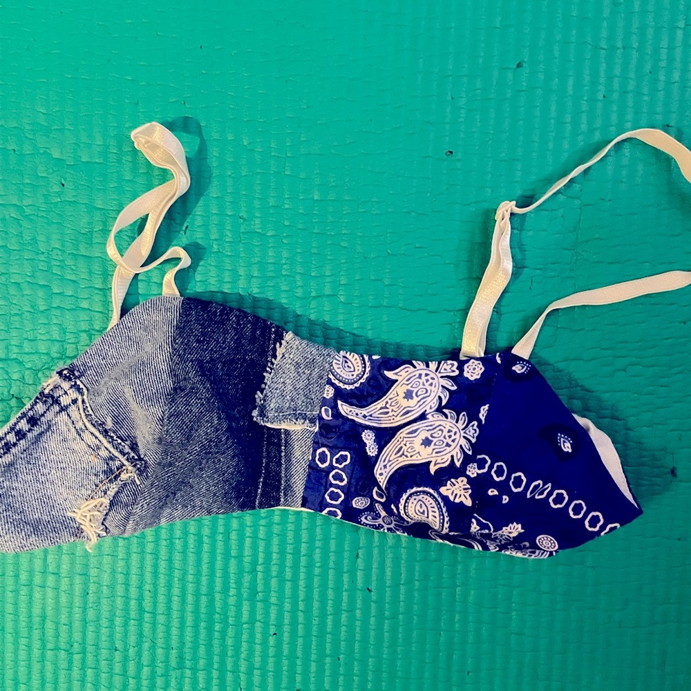 NWOT Sexy & adorable blue Jean bandana bra top